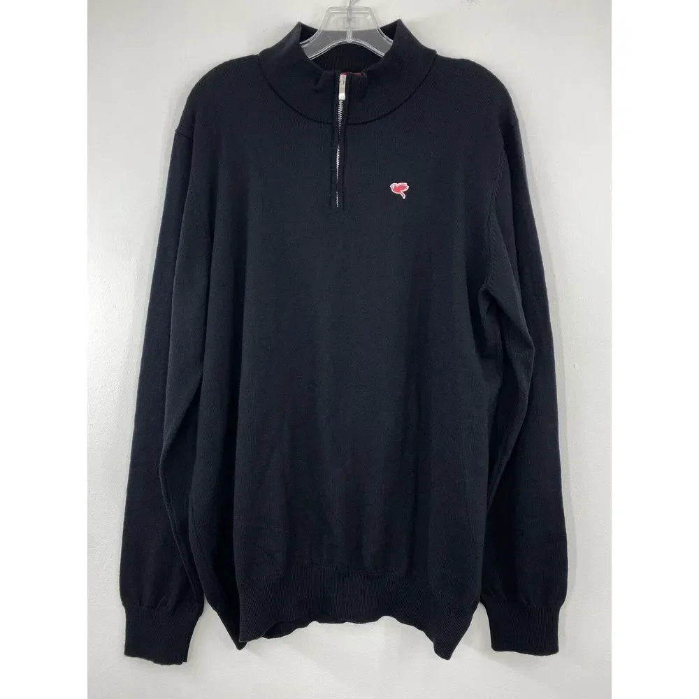 Cardinal‎ 100% Merino Wool 1/4 Zip Sweater Men's Large Black Made In Portugal
